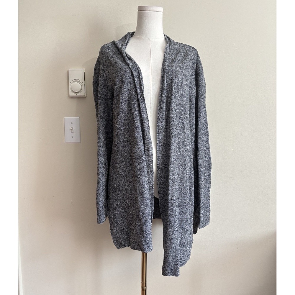 Eileen Fisher Petite Large Organic Linen Cotton Cardigan Black Gray Minimalist